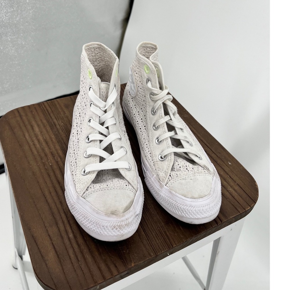 Converse Chuck Taylor All Star Hi Crochet White Neon Green Women's 7 Limited - Picture 2 of 8